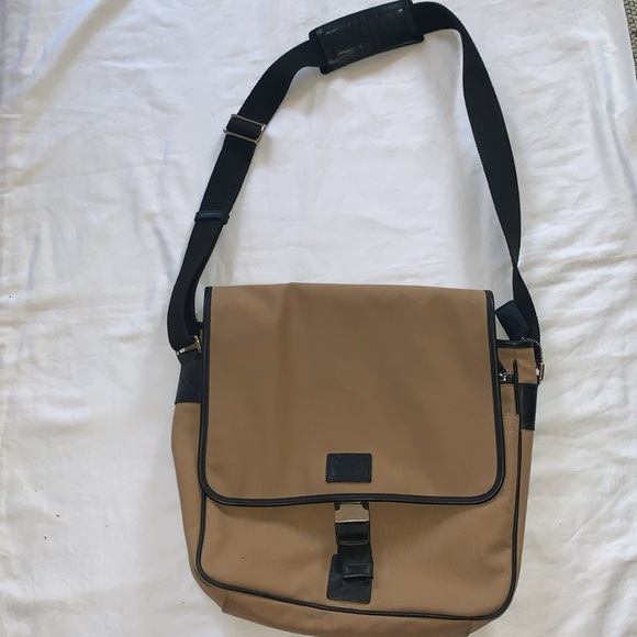Gently Loved Tan Canvas Leather Laptop Crossbody Messenger Bag by COACH - Picture 1 of 12